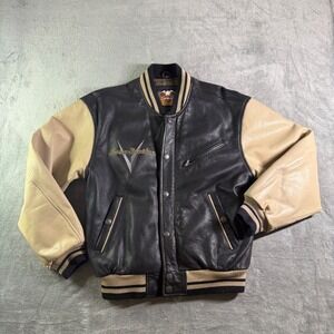 VTG Harley Davidson Classic Leather Varsity Jacket Mens Black Tan Embroidered XS